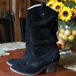 American Eagle Outfitters black suede slouchy cowboy boots 7.5